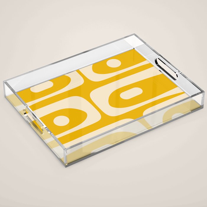 Mid Century Modern Abstract Retro Piquet Minimalist Pattern in Warm Mustard Yellow Acrylic Tray Gallery Image 1