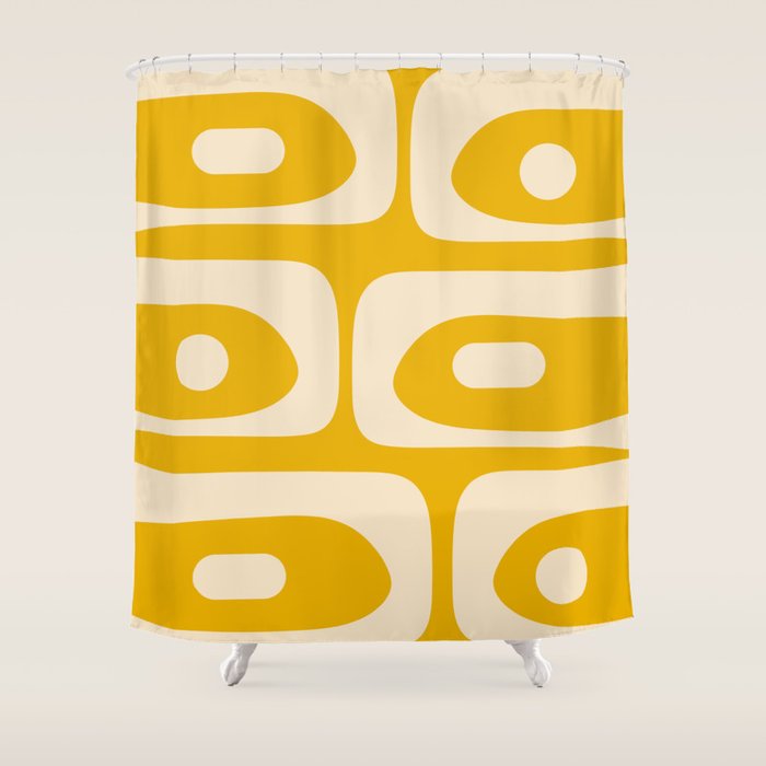 Mid Century Modern Abstract Retro Piquet Minimalist Pattern in Warm Mustard Yellow Shower Curtain Gallery Image 1