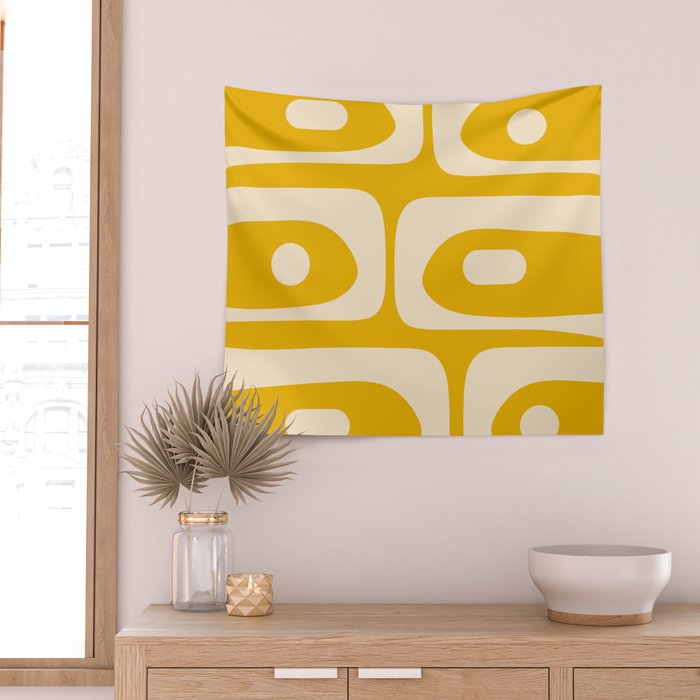 Mid Century Modern Abstract Retro Piquet Minimalist Pattern in Warm Mustard Yellow Wall Tapestry Gallery Image 2