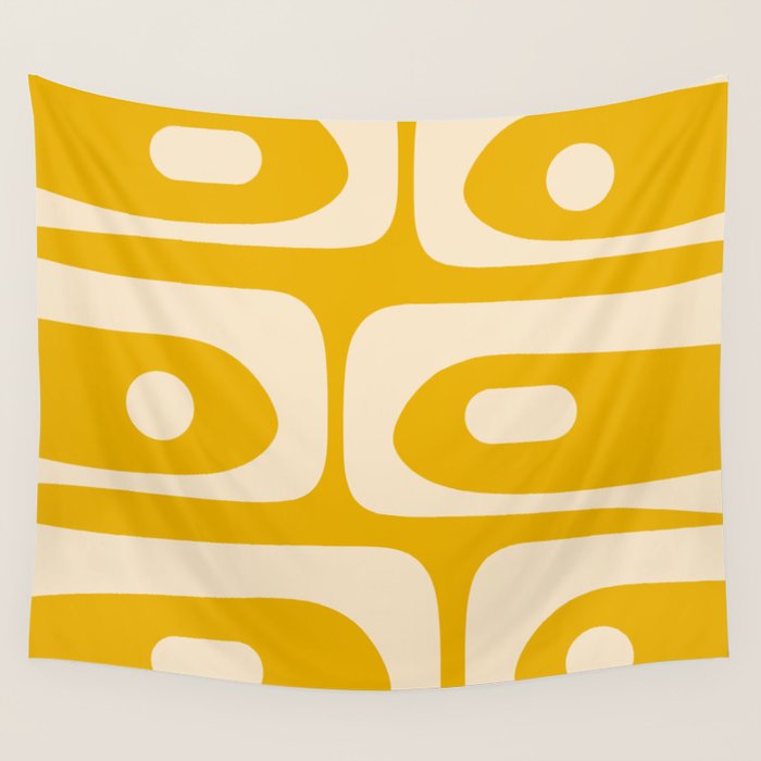 Mid Century Modern Abstract Retro Piquet Minimalist Pattern in Warm Mustard Yellow Wall Tapestry Gallery Image 4