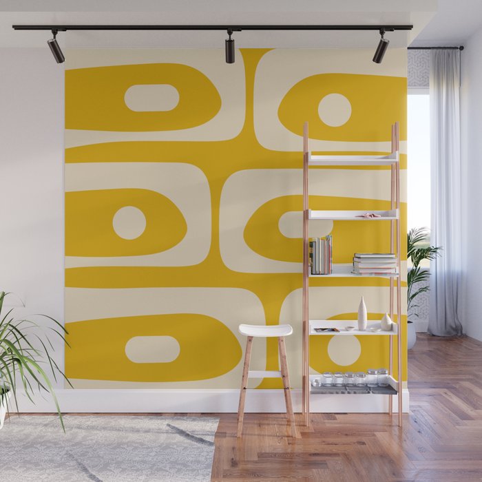 Mid Century Modern Abstract Retro Piquet Minimalist Pattern in Warm Mustard Yellow Wall Mural Gallery Image 1