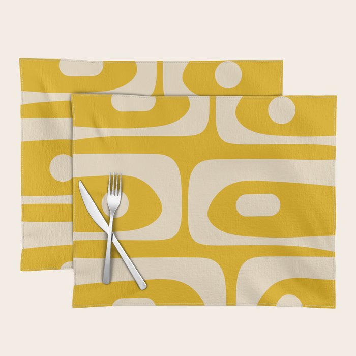 Mid Century Modern Abstract Retro Piquet Minimalist Pattern in Warm Mustard Yellow Placemat Gallery Image 1