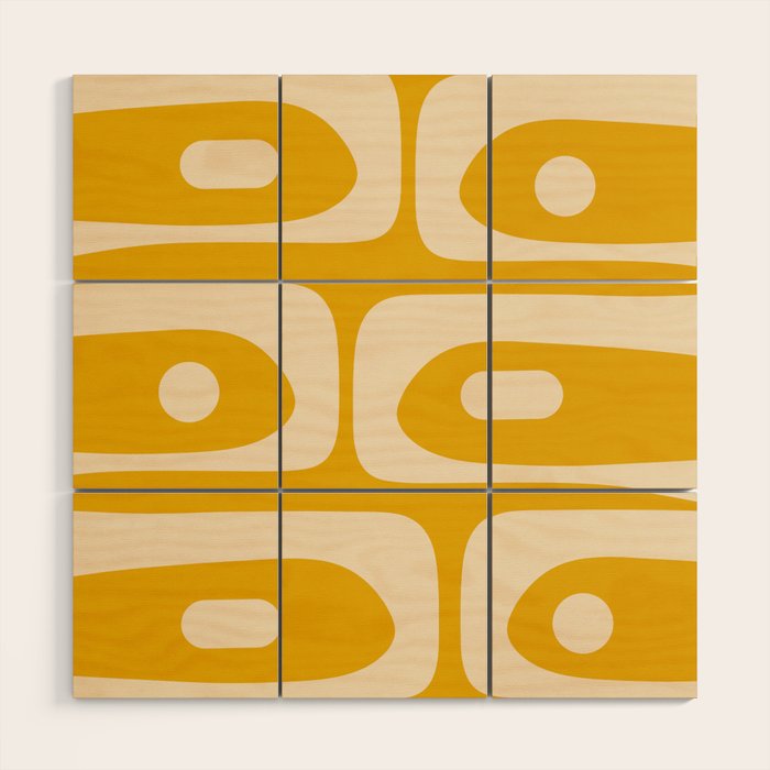 Mid Century Modern Abstract Retro Piquet Minimalist Pattern in Warm Mustard Yellow Wood Wall Art Gallery Image 1