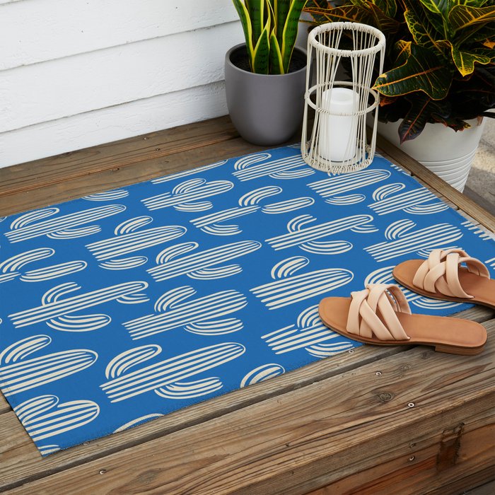 Cactus plant hand drawn pattern Outdoor Rug Gallery Image 2