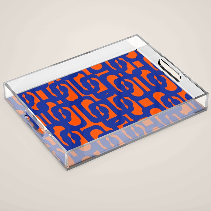 Contemporary Abstract Loop Pattern in Bright Blue and Orange Acrylic Tray Gallery Image 1