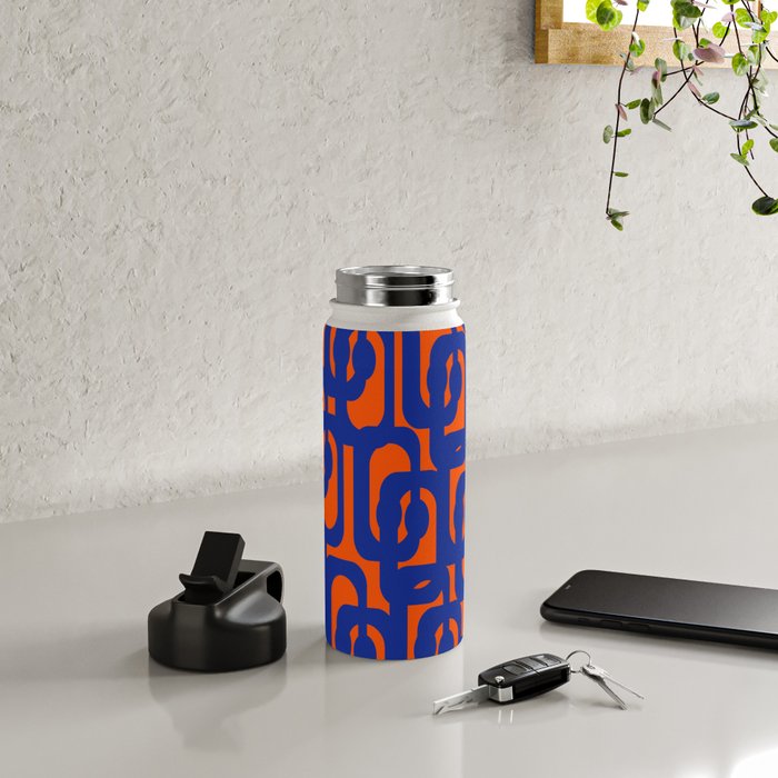 Contemporary Abstract Loop Pattern in Bright Blue and Orange Water Bottle Gallery Image 4