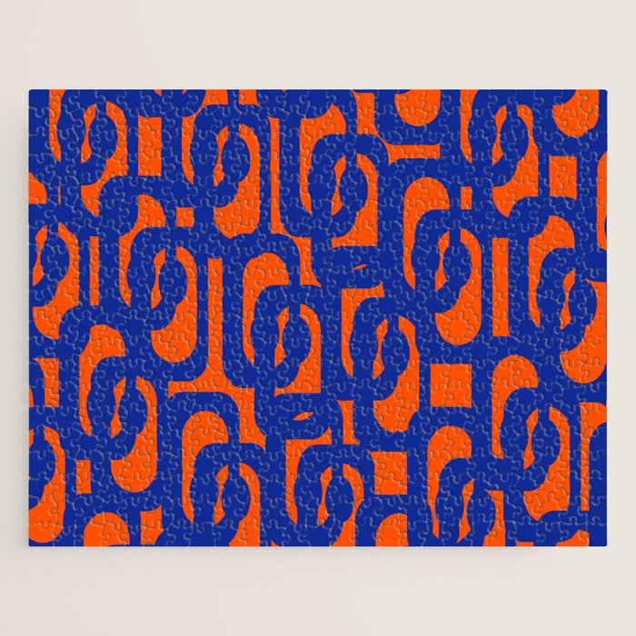 Contemporary Abstract Loop Pattern in Bright Blue and Orange Jigsaw Puzzle Gallery Image 1