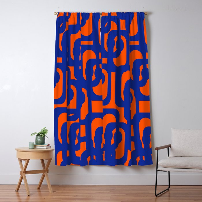 Contemporary Abstract Loop Pattern in Bright Blue and Orange Window Curtain Gallery Image 5