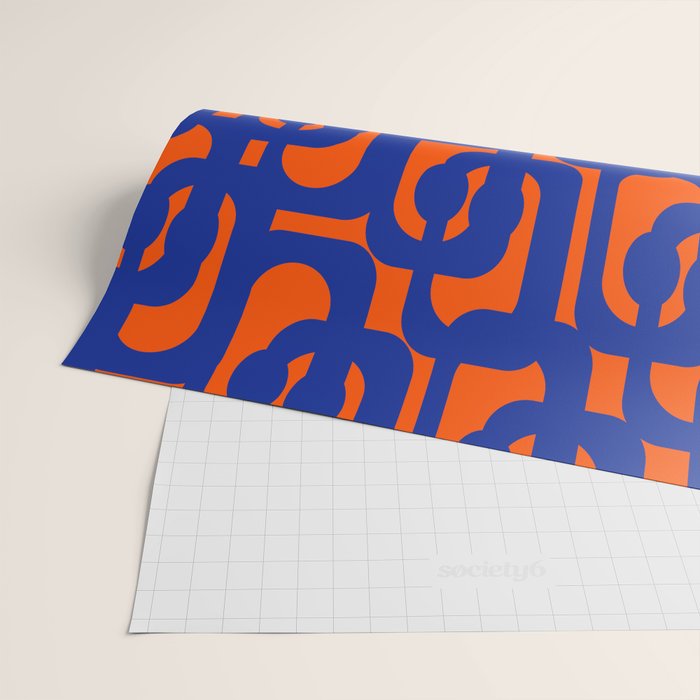 Contemporary Abstract Loop Pattern in Bright Blue and Orange Wrapping Paper Gallery Image 2