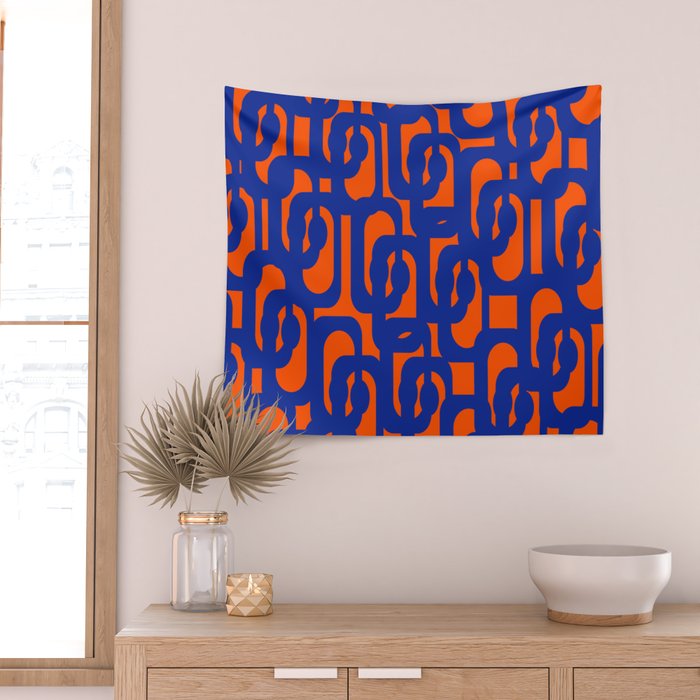 Contemporary Abstract Loop Pattern in Bright Blue and Orange Wall Tapestry Gallery Image 2