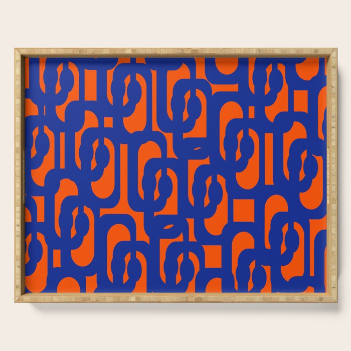 Contemporary Abstract Loop Pattern in Bright Blue and Orange Serving Tray Gallery Image 1