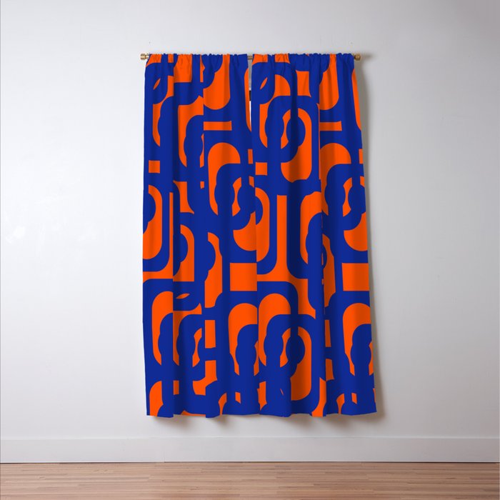Contemporary Abstract Loop Pattern in Bright Blue and Orange Window Curtain Gallery Image 3