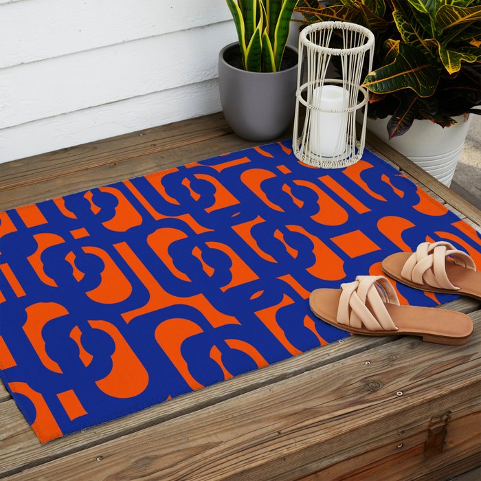 Contemporary Abstract Loop Pattern in Bright Blue and Orange Outdoor Rug Gallery Image 2