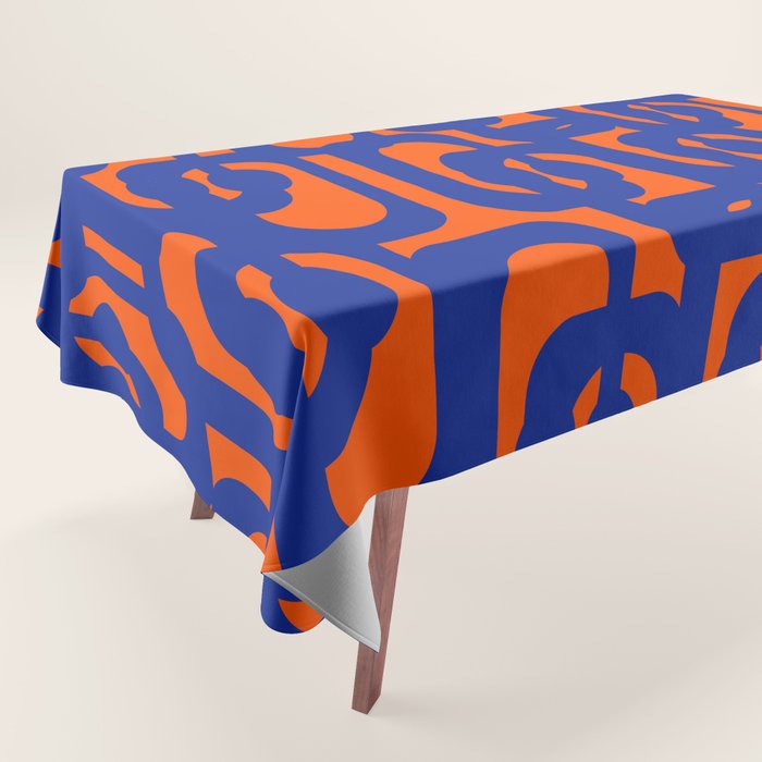 Contemporary Abstract Loop Pattern in Bright Blue and Orange Tablecloth Gallery Image 1