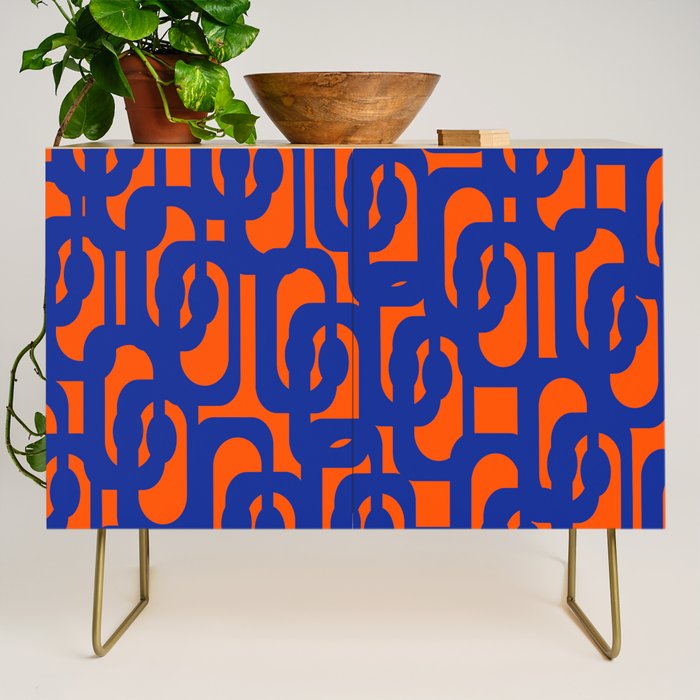 Contemporary Abstract Loop Pattern in Bright Blue and Orange Credenza Gallery Image 1