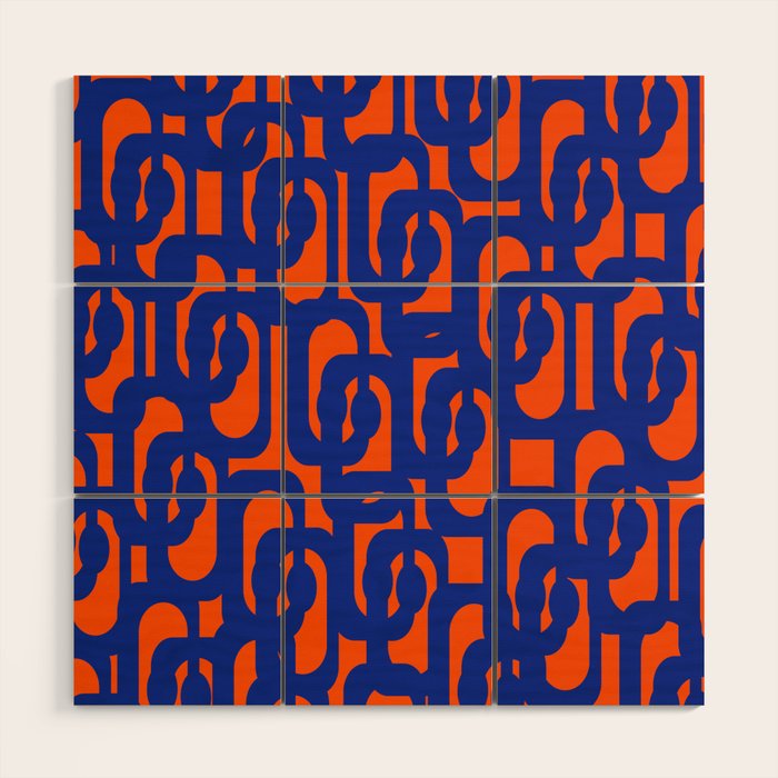 Contemporary Abstract Loop Pattern in Bright Blue and Orange Wood Wall Art Gallery Image 1