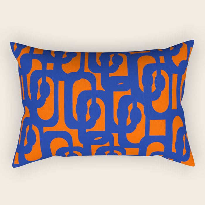 Contemporary Abstract Loop Pattern in Bright Blue and Orange Rectangular Pillow Gallery Image 2