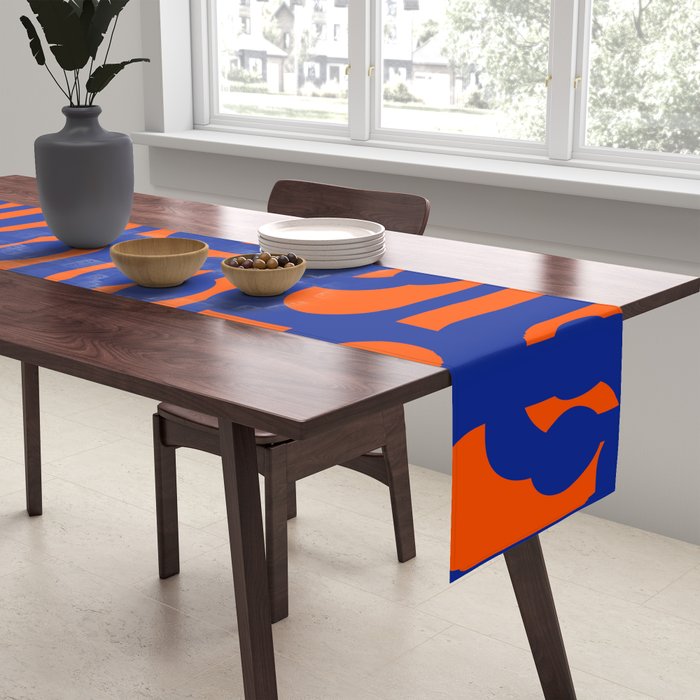 Contemporary Abstract Loop Pattern in Bright Blue and Orange Table Runner Gallery Image 2
