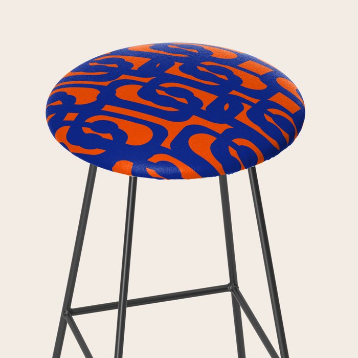 Contemporary Abstract Loop Pattern in Bright Blue and Orange Stool Gallery Image 2