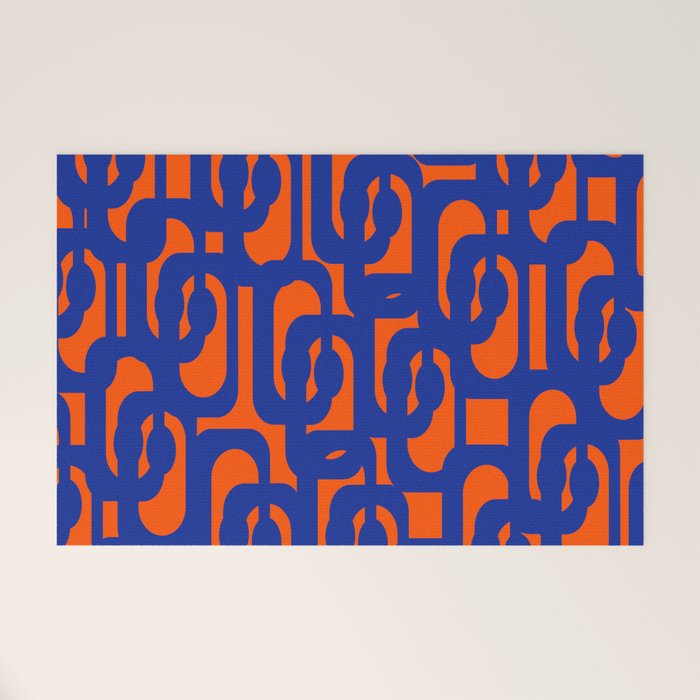 Contemporary Abstract Loop Pattern in Bright Blue and Orange Welcome Mat Gallery Image 1