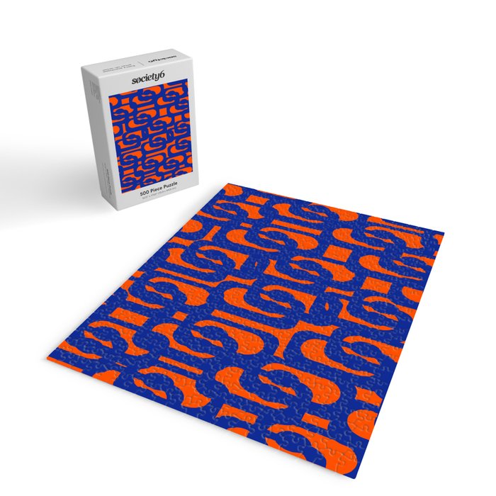 Contemporary Abstract Loop Pattern in Bright Blue and Orange Jigsaw Puzzle Gallery Image 2