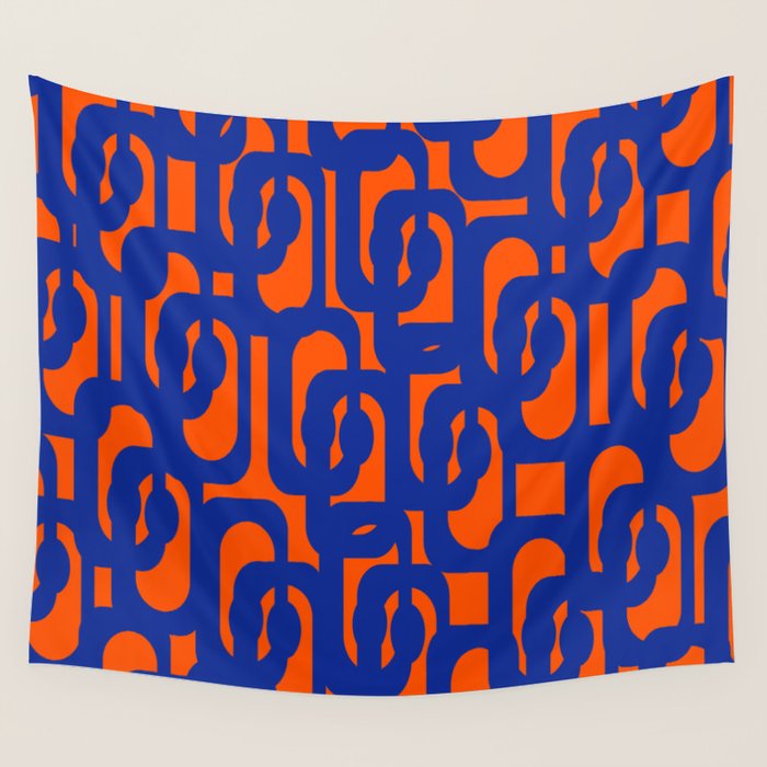 Contemporary Abstract Loop Pattern in Bright Blue and Orange Wall Tapestry Gallery Image 4