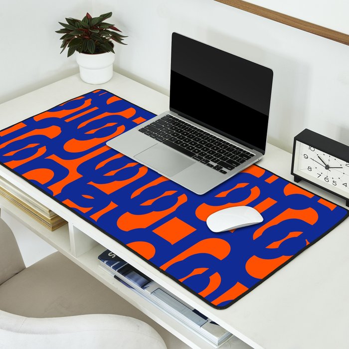Contemporary Abstract Loop Pattern in Bright Blue and Orange Desk Mat Gallery Image 2