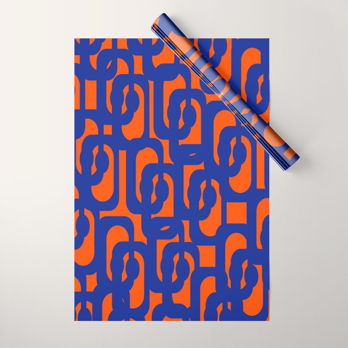 Contemporary Abstract Loop Pattern in Bright Blue and Orange Wrapping Paper Gallery Image 1