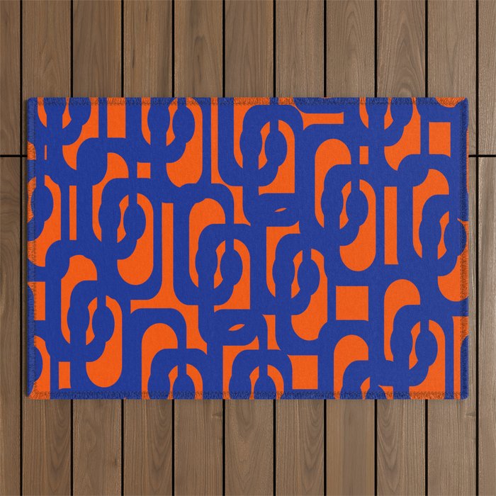 Contemporary Abstract Loop Pattern in Bright Blue and Orange Outdoor Rug Gallery Image 1