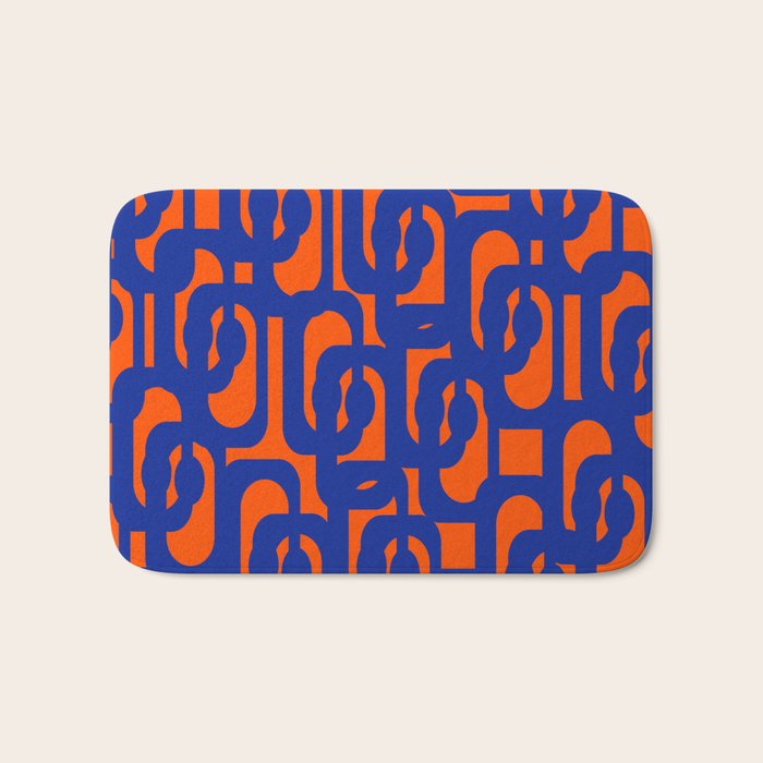 Contemporary Abstract Loop Pattern in Bright Blue and Orange Bath Mat Gallery Image 1