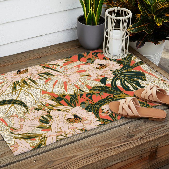 Flowering tropical coral bloom Outdoor Rug Gallery Image 2