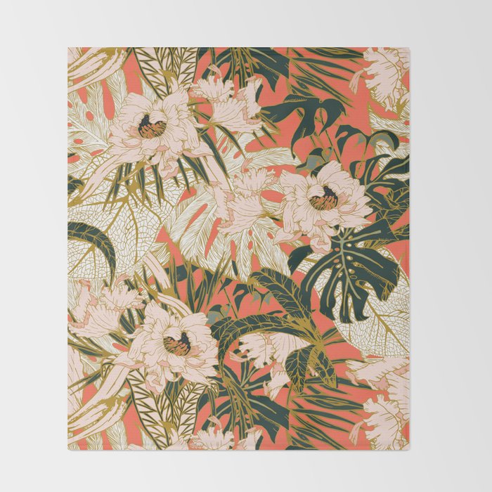 Flowering tropical coral bloom Throw Blanket Gallery Image 2