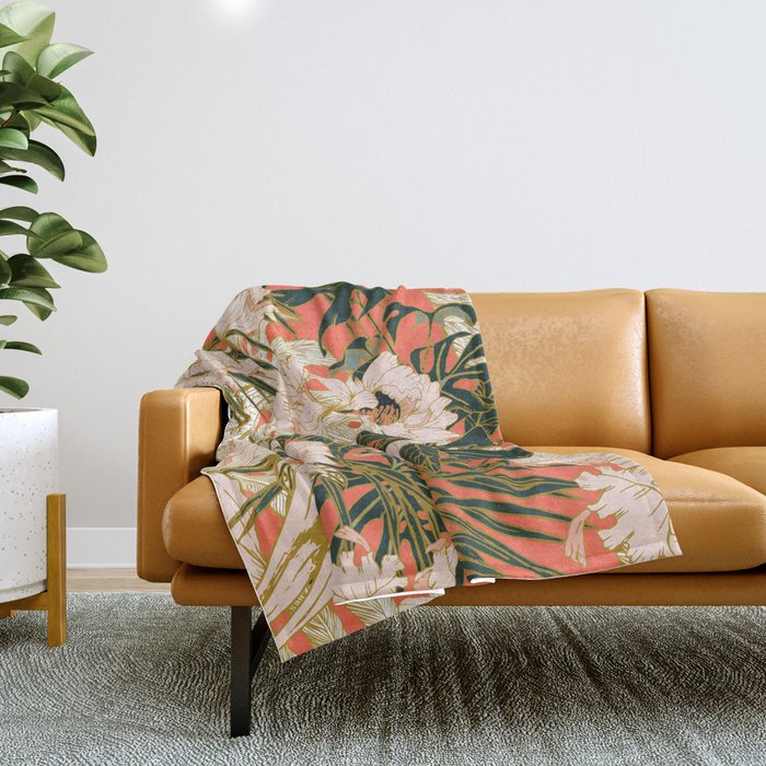 Flowering tropical coral bloom Throw Blanket Gallery Image 1