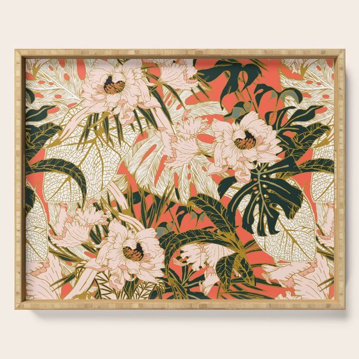 Flowering tropical coral bloom Serving Tray Gallery Image 1