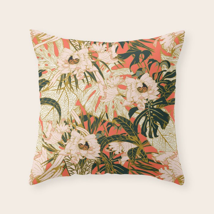 Flowering tropical coral bloom Throw Pillow Gallery Image 6