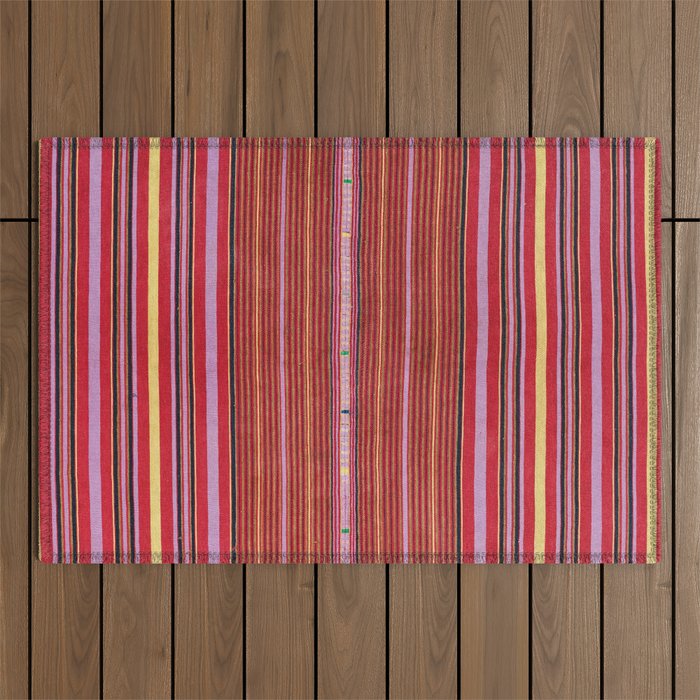Vintage Guatemalan Colorful Striped Textile Pattern Outdoor Rug Gallery Image 1
