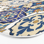 Mediterranean Vintage Portuguese Tile Pattern Blue White & Gold Art Bath Mat Gallery Image 3
