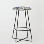 Mediterranean Vintage Portuguese Tile Pattern Blue White & Gold Art Stool Gallery Image 1