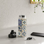 Mediterranean Vintage Portuguese Tile Pattern Blue White & Gold Art Water Bottle Gallery Image 4