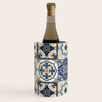 Mediterranean Vintage Portuguese Tile Pattern Blue White & Gold Art Wine Chiller Gallery Image 3