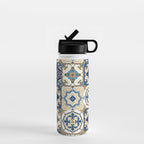 Mediterranean Vintage Portuguese Tile Pattern Blue White & Gold Art Water Bottle Gallery Image 1