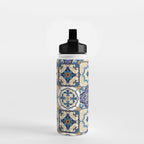 Mediterranean Vintage Portuguese Tile Pattern Blue White & Gold Art Water Bottle Gallery Image 2