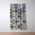 Mediterranean Vintage Portuguese Tile Pattern Blue White & Gold Art Window Curtain Gallery Image 3