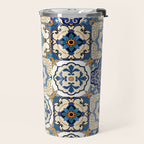 Mediterranean Vintage Portuguese Tile Pattern Blue White & Gold Art Travel Mug Gallery Image 2