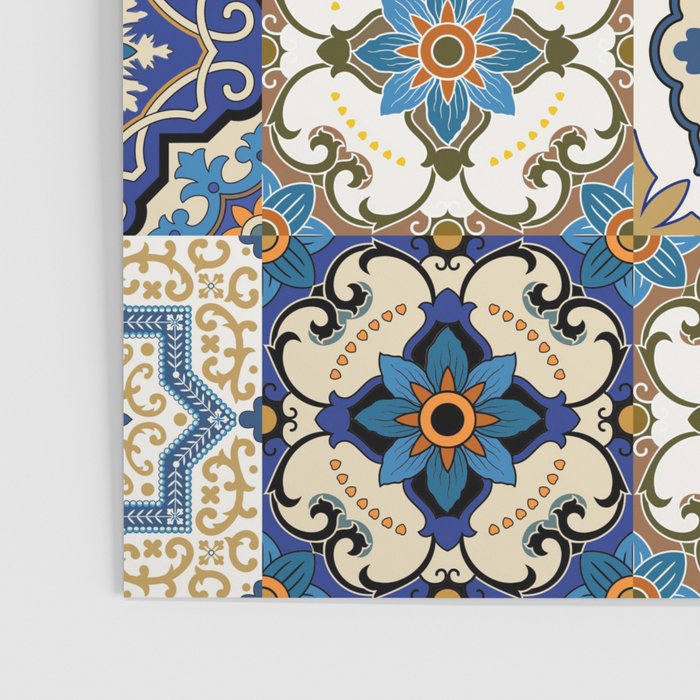 Mediterranean Vintage Portuguese Tile Pattern Blue White & Gold Art Poster Gallery Image 3
