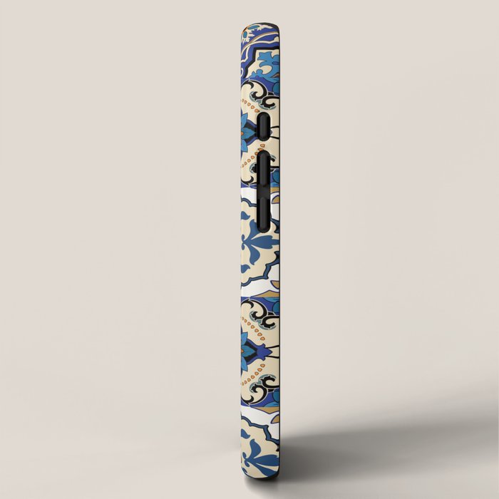 Mediterranean Vintage Portuguese Tile Pattern Blue White & Gold Art iPhone Case Gallery Image 2