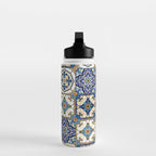 Mediterranean Vintage Portuguese Tile Pattern Blue White & Gold Art Water Bottle Gallery Image 3