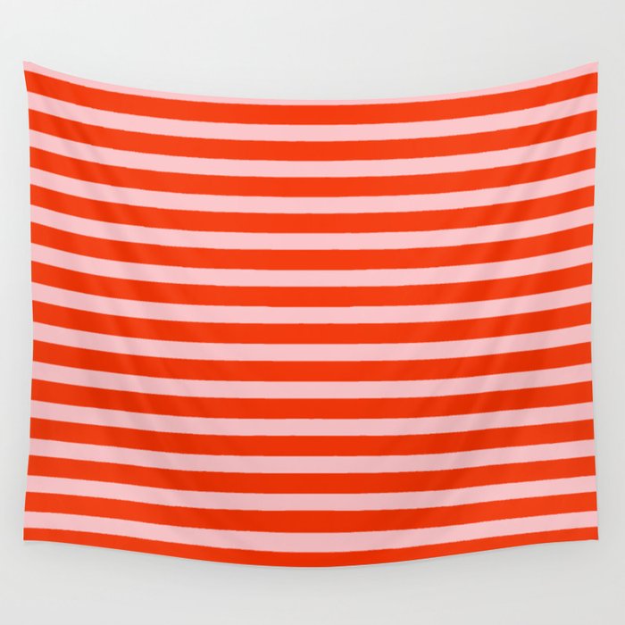 Bold Bright Basic Stripes Pink and Red Orange Pattern Wall Tapestry Gallery Image 4