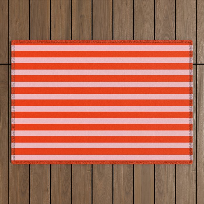 Bold Bright Basic Stripes Pink and Red Orange Pattern Outdoor Rug Gallery Image 1