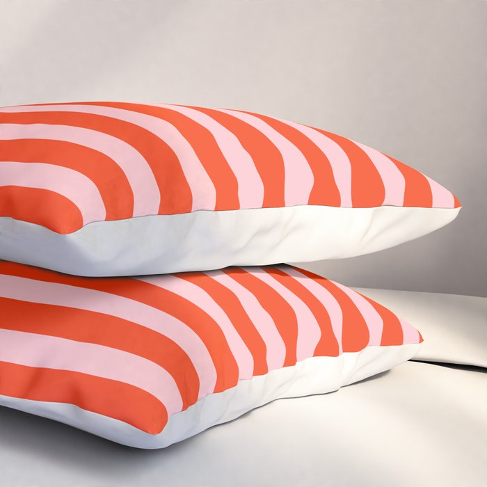 Bold Bright Basic Stripes Pink and Red Orange Pattern Pillow Sham Gallery Image 3